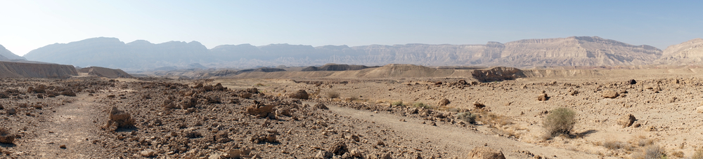 Footpath in Makhtesh Katan in Negev desert, Israel