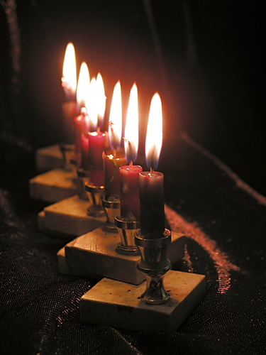Close up of 8 Hanukkah candles